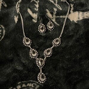 Sterling silver and white topaz necklace and earrings set